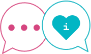 Live chat counseling icon with speech bubbles and heart